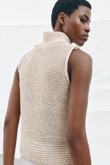 Zara CHUNKY KNIT TOP - Ecru