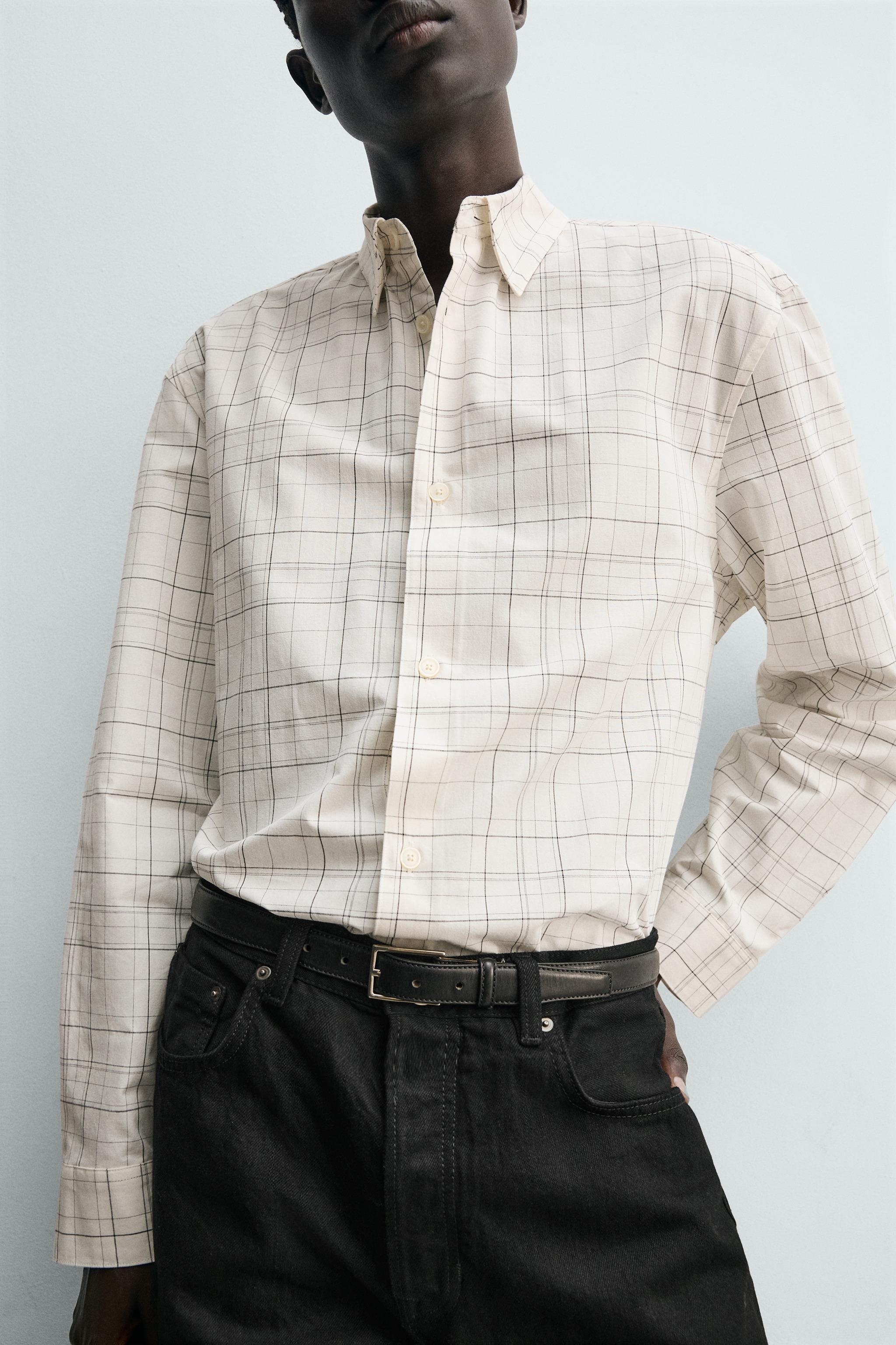 リラックスフィットチェック柄シャツ - ホワイト | ZARA Japan / 日本