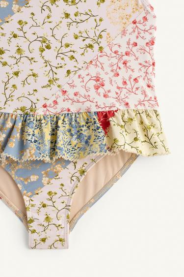 LIMITED EDITION 홀터넥 패치워크 스윔수트 - Zara 크림 / 그레이