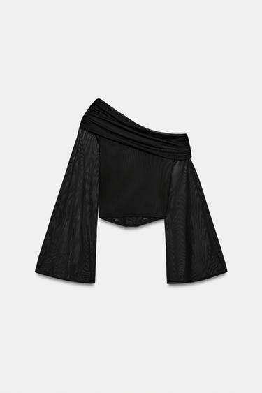 ASYMMETRIC DRAPED TULLE TOP - Black by Zara - Image 3