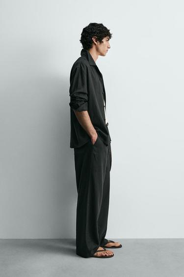 PANTALON RELAXED FIT LIN - VISCOSE - Noir de Zara - Image 3