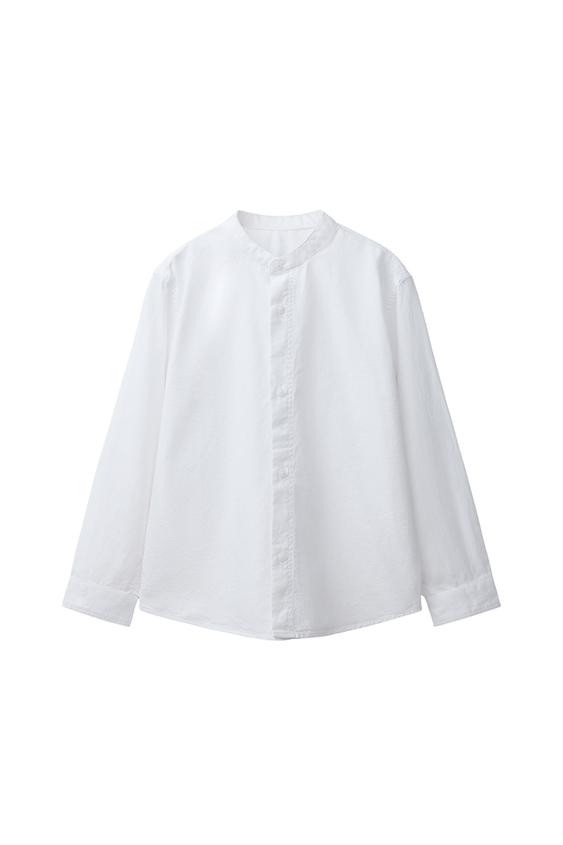 Zara TEXTURED MANDARIN COLLAR SHIRT - White - Image 0