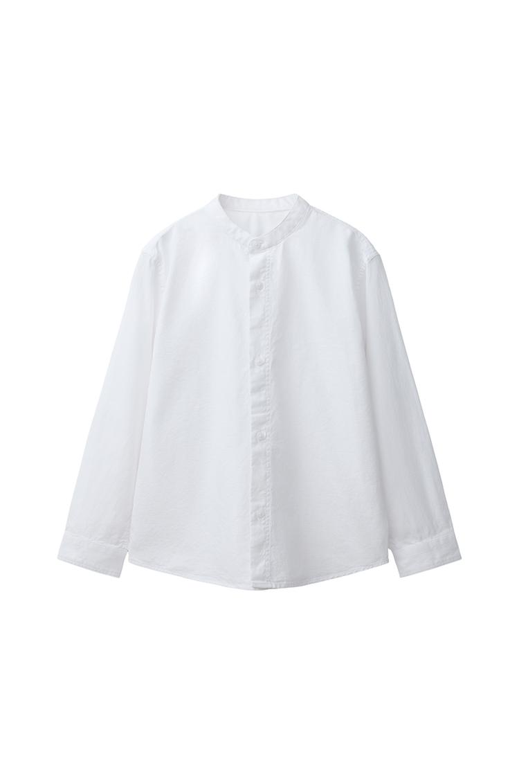 TEXTURED MANDARIN COLLAR SHIRT — White