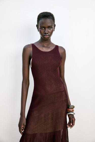 ROBE LONGUE EN MAILLE CÔTELÉE - Grenat de Zara - Image 5