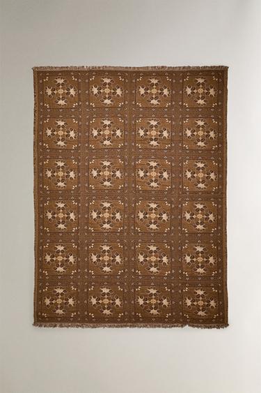 FLORAL JACQUARD THROW - Brown by Zara - Image 1