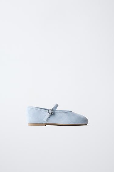 LEATHER BALLET FLATS - Blue by Zara