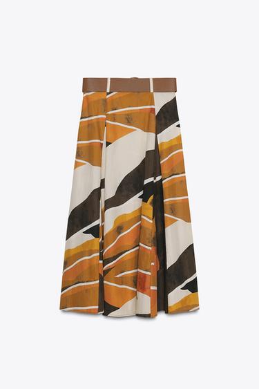 PRINTED POPLIN SKIRT WITH BELT - Multicoloured by Zara - Image 6