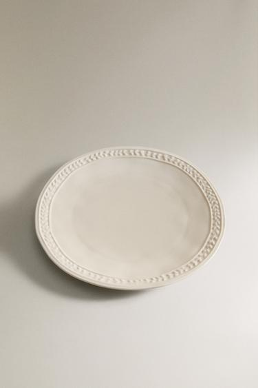 STONEWARE DESSERT PLATE WITH RAISED DESIGN - Cream by Zara - Image 1