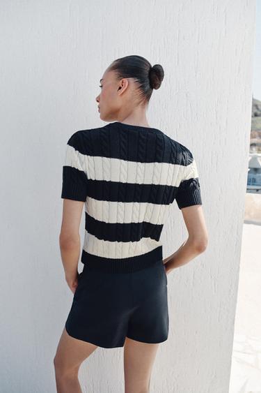 SHORT TAILLE HAUTE AVEC CEINTURE - Bleu marine de Zara - Image 4