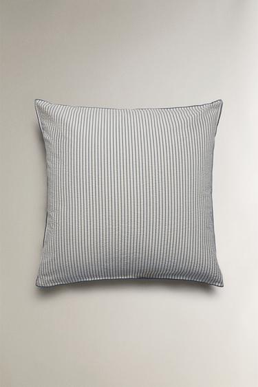 TAIE D’OREILLER SEERSUCKER RAYURES PASSEPOIL - Bleu de Zara - Image 1