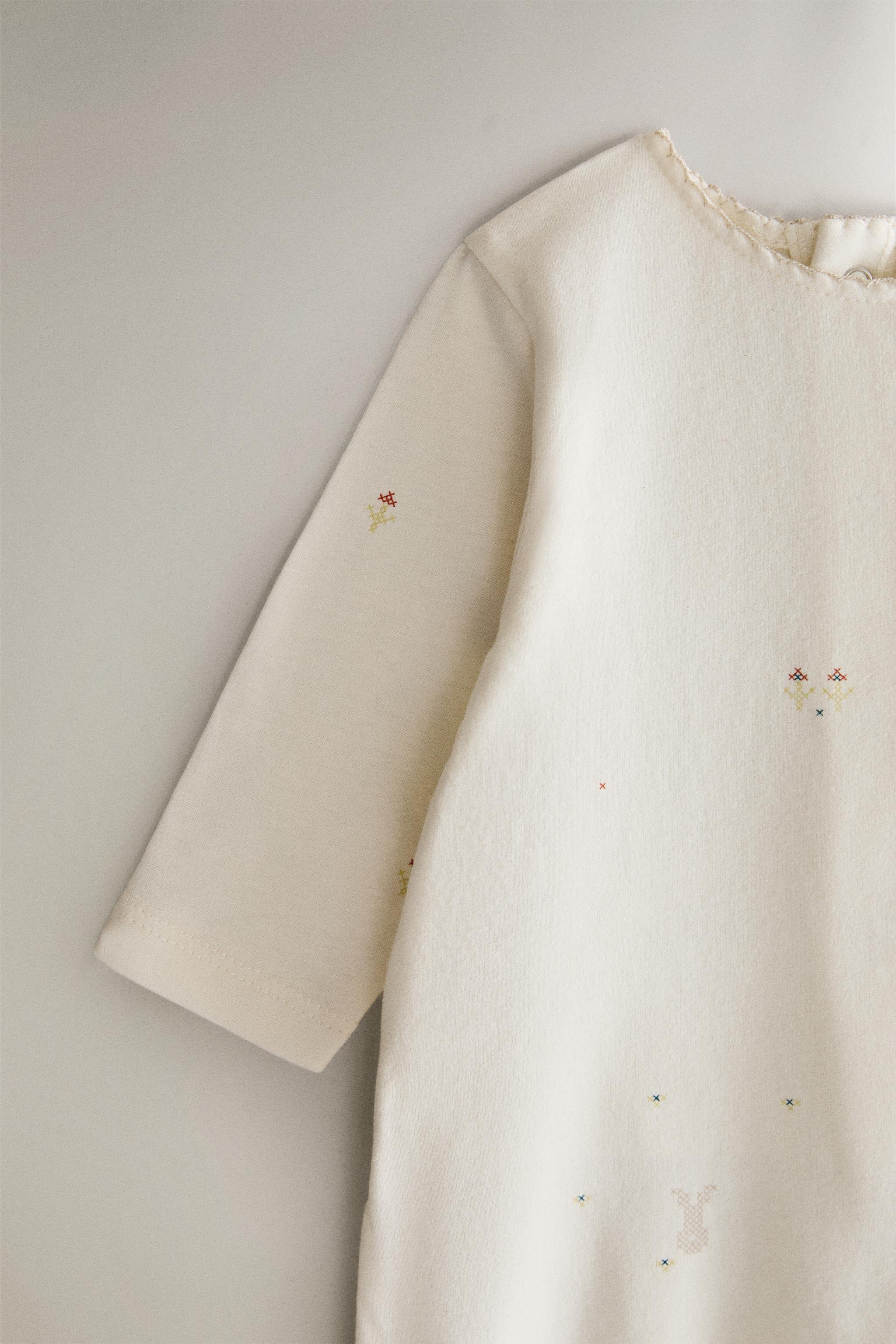 Kids Bunny and Floral Footed Romper — Oyster-white