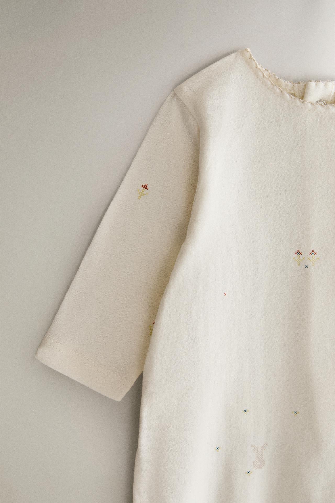 Kids Bunny and Floral Footed Romper — Oyster-white