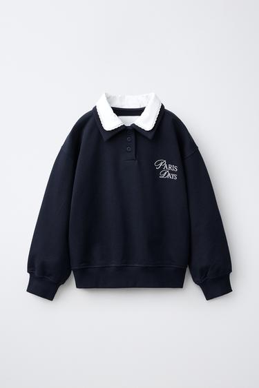 Zara DOUBLE COLLAR SWEATSHIRT - Dark navy - Image 0