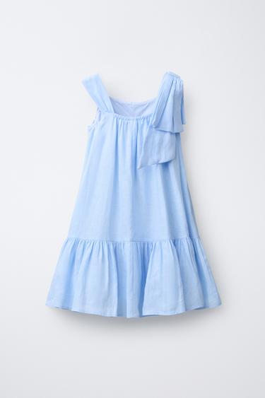 ROBE EN LIN AVEC NŒUD - Bleu ciel de Zara - Image 1
