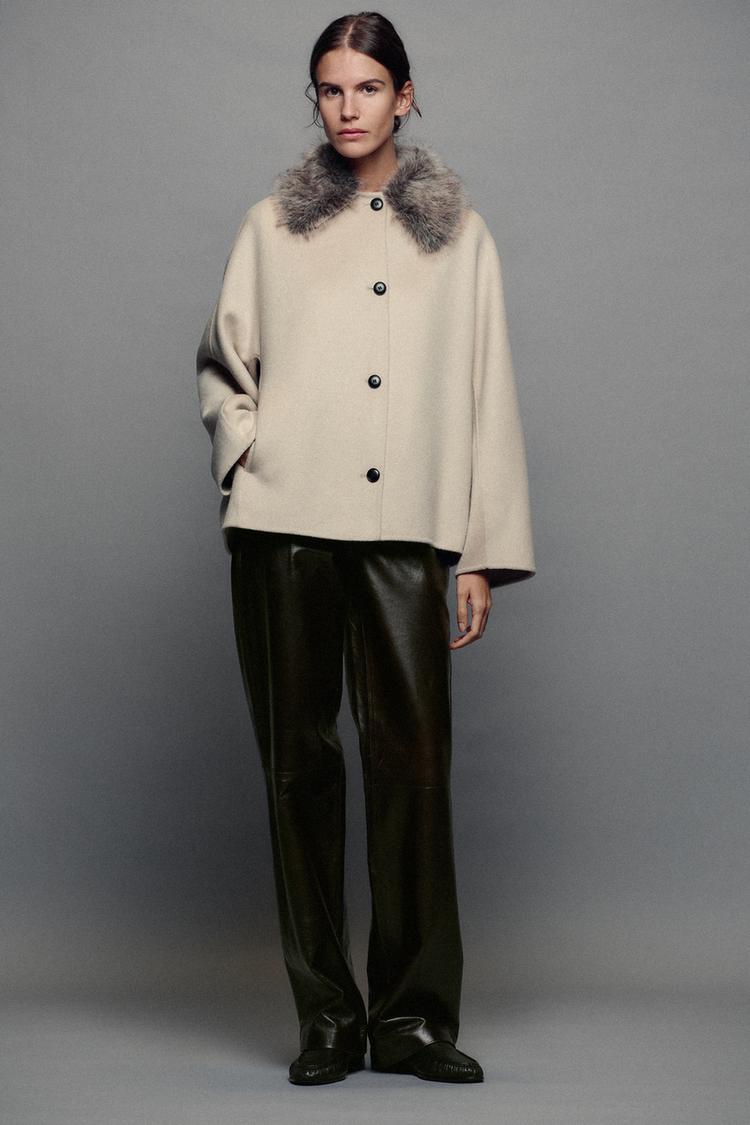 Chaqueta con lana cuello efecto pelo zw collection