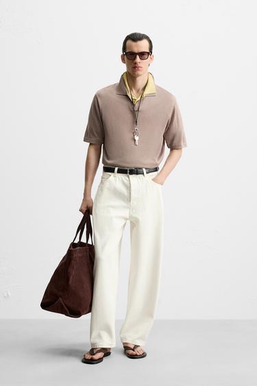 VISCOSE KNIT POLO SHIRT - Brown / Taupe by Zara - Image 0