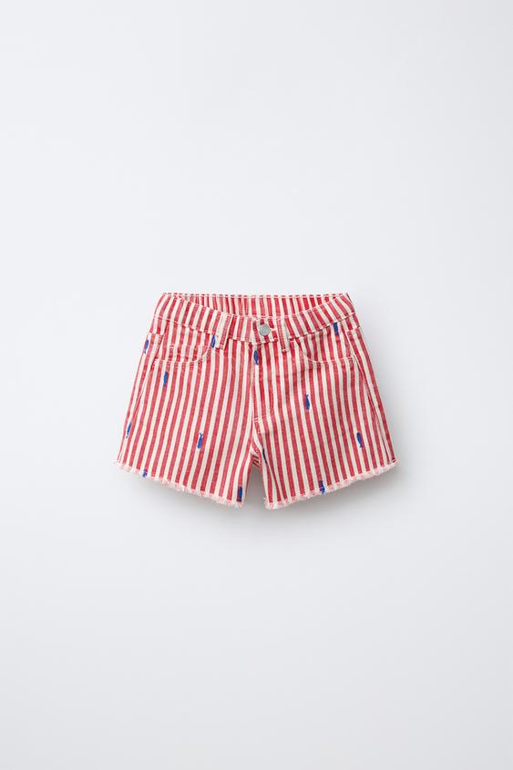 BERMUDA SARJA MOM FIT PEIXES BORDADOS CASA LAWA X ZARA KIDS - Vermelho da Zara - Imagem 0