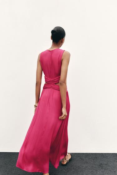 ROBE MIDI SATINÉE AJOURÉE - Fuchsia de Zara - Image 6