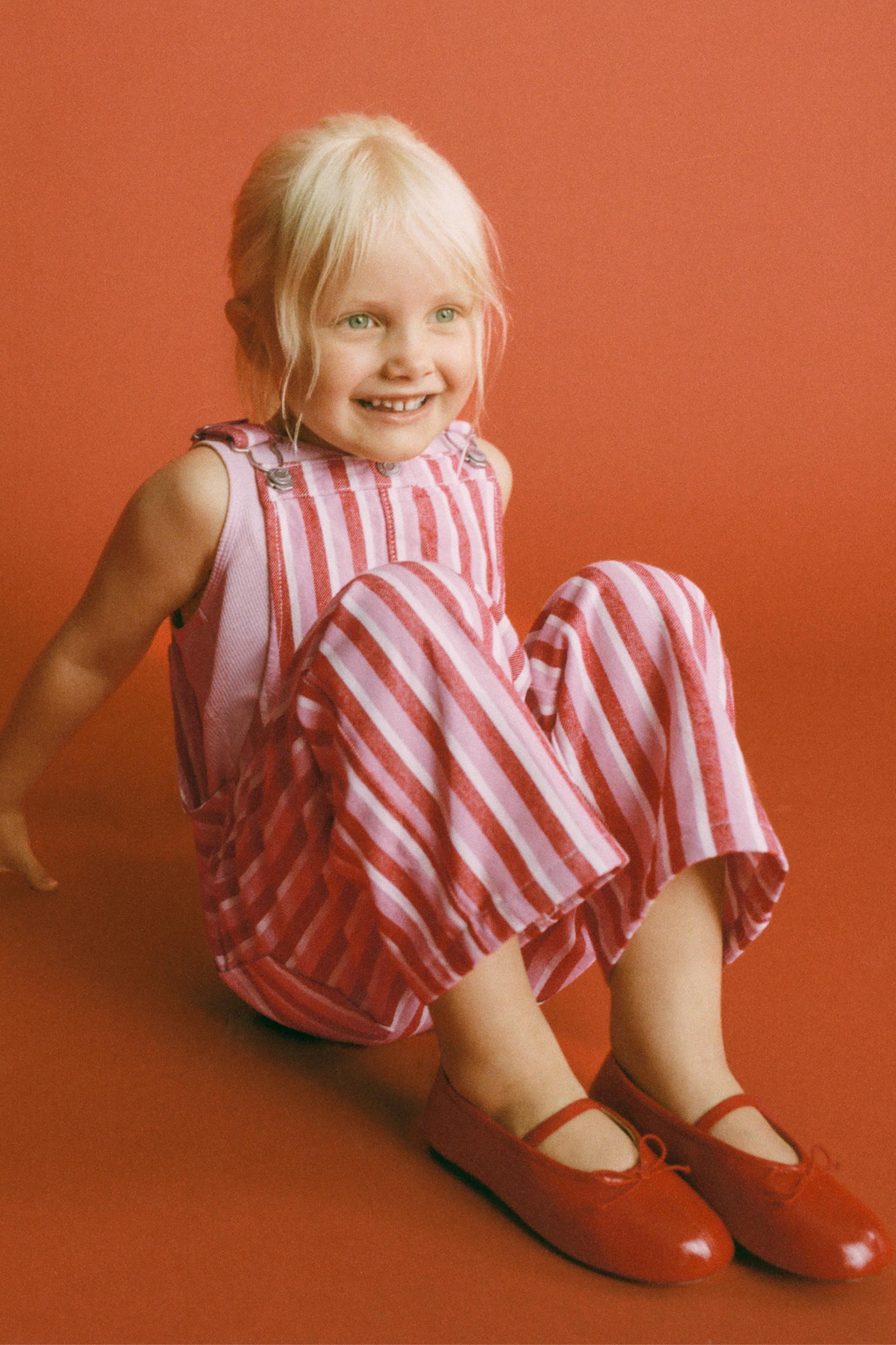 LONG STRIPED TWILL OVERALLS — Red
