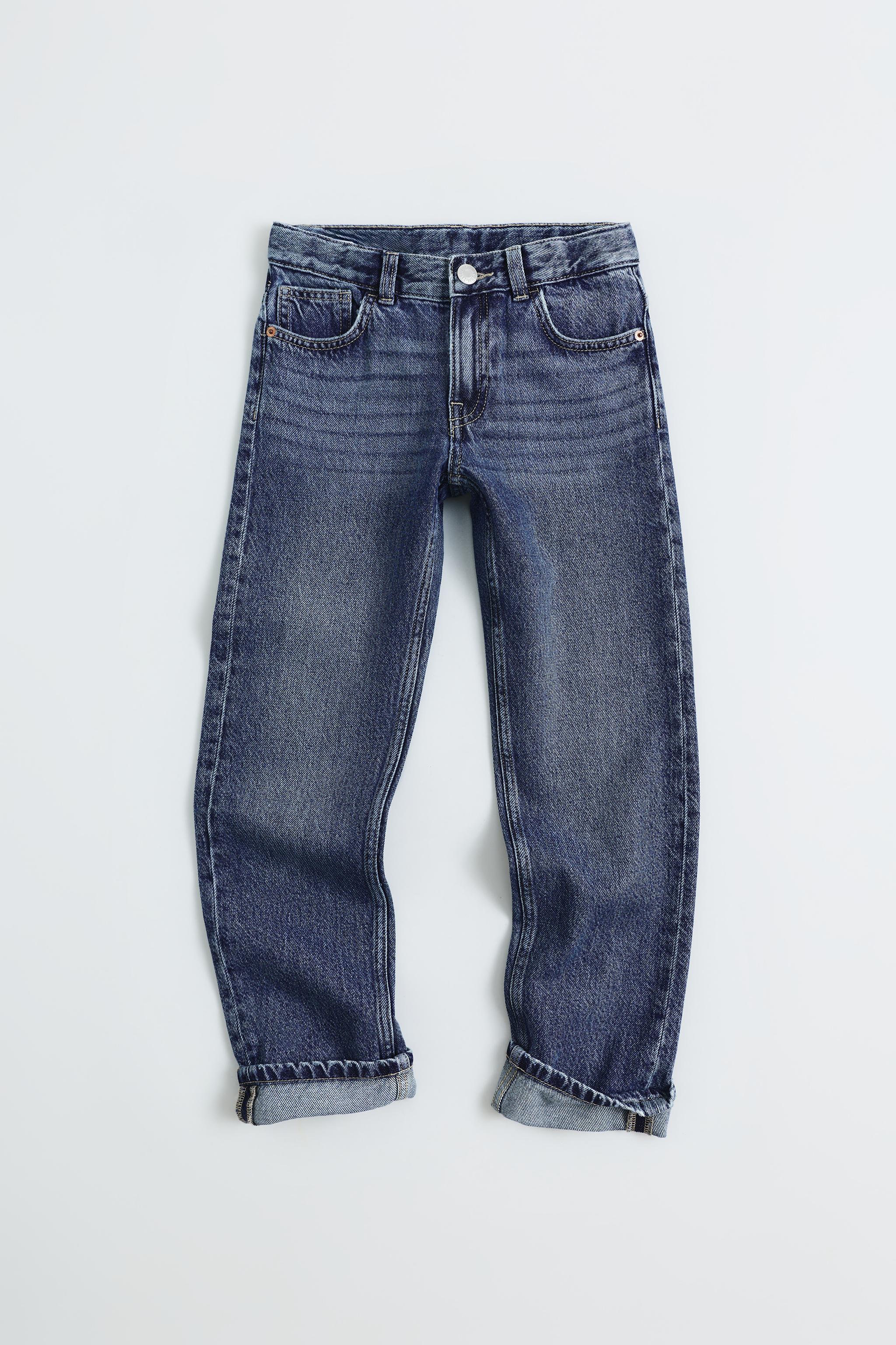 CUFFED STRAIGHT-LEG JEANS — Blue