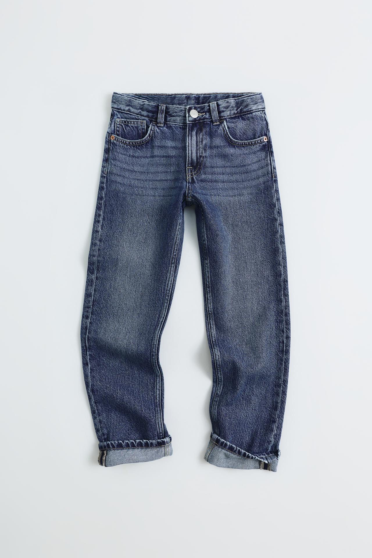 CUFFED STRAIGHT-LEG JEANS — Blue