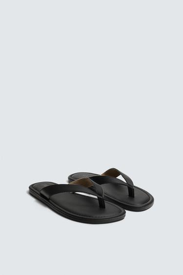 LEATHER STRAP SANDALS - Black by Zara