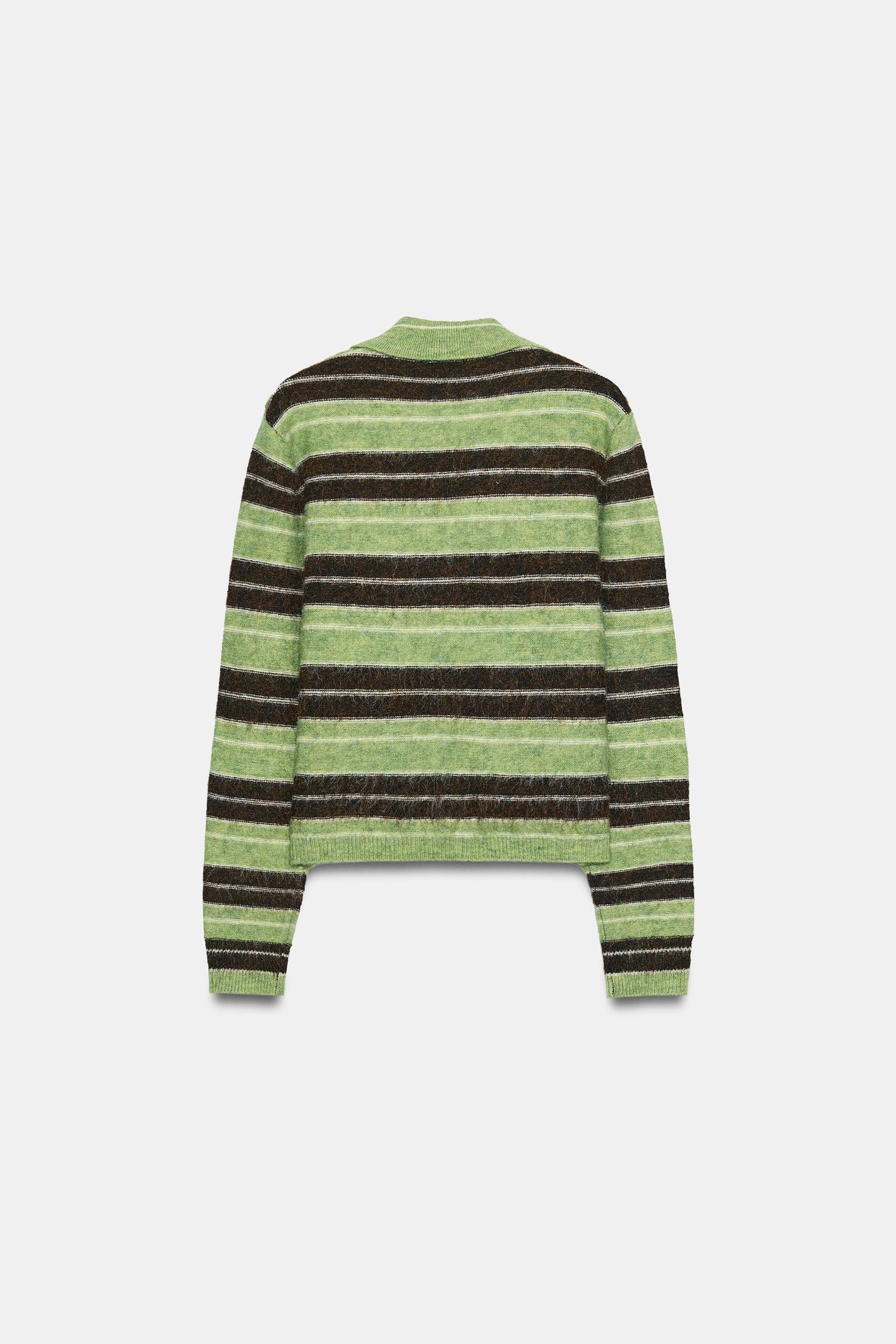 Женский кардиган Zara Striped, цвет: Коричневый / Зелёный — фото 7