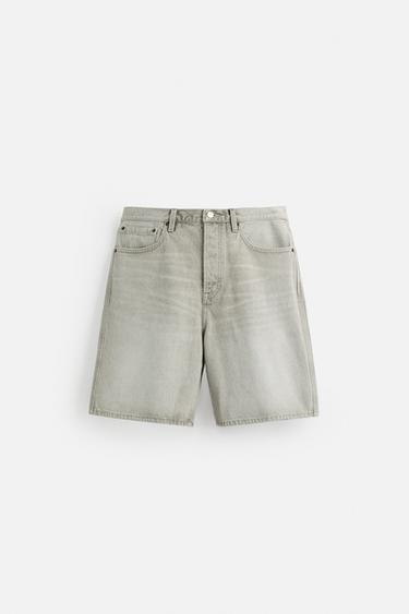 Zara STRAIGHT FIT DENIM SHORTS - Gray