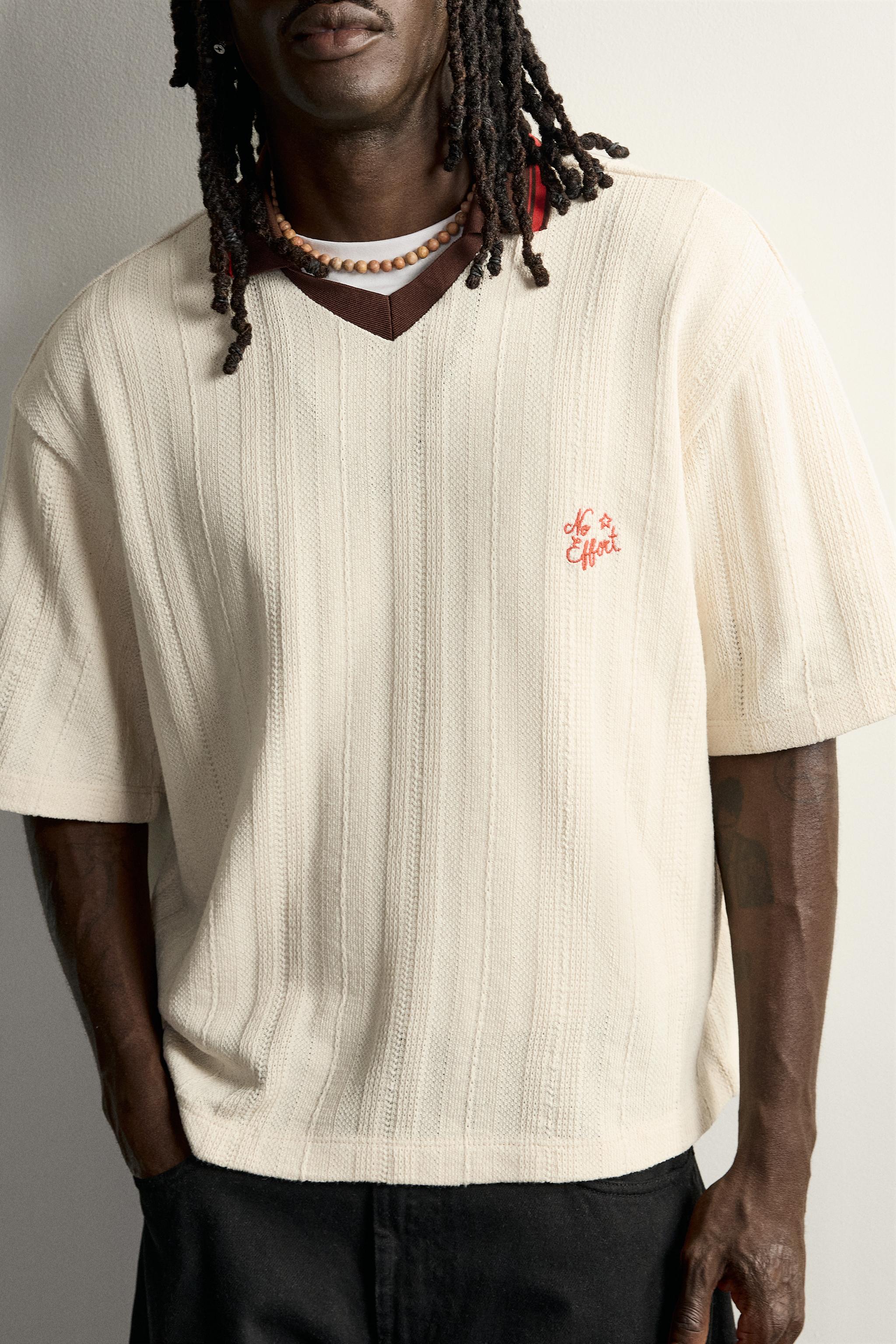 Мужские рубашки Zara EMBROIDERED STRUCTURED POLO SHIRT — фото 5