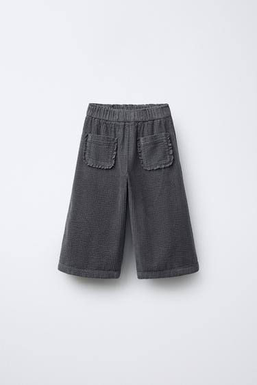 THICK CORDUROY TROUSERS WITH LACE TRIM - Dark grey by Zara