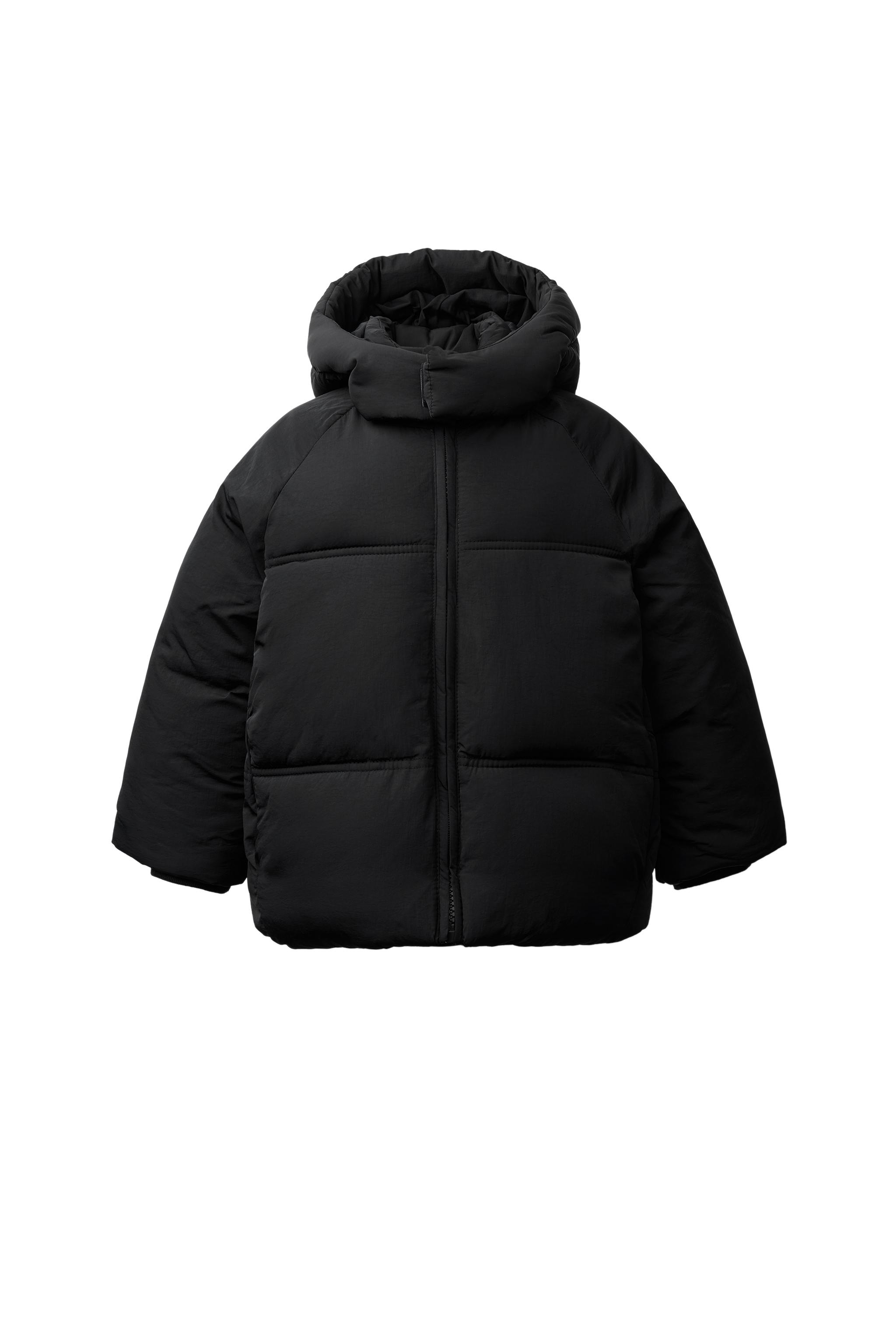 撥水加工フード付きパフジャケット - ブラック | ZARA Japan / 日本