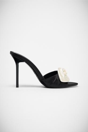 SATIN-EFFECT FLORAL HEEL SANDALS - Multicoloured by Zara