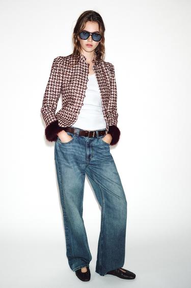 STRUCTURED BLAZER WITH FAUX FUR CUFFS - bordeaux/ecru by Zara