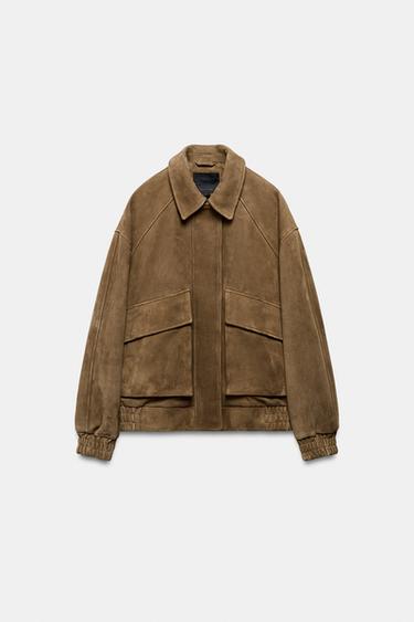 VESTE OVERSIZE EN CUIR DAIM ZW COLLECTION LIMITED EDITION - Marron clair de Zara