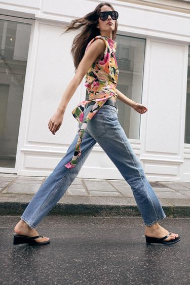 FLORAL PRINT TOP WITH SHOULDER PADS AND BELT - Pink / White by Zara