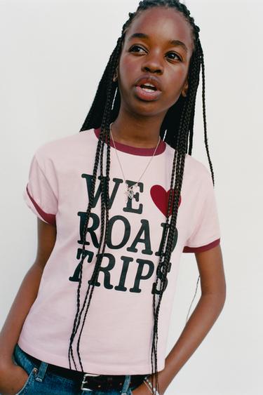 TEXT PRINT T-SHIRT — Pink 2