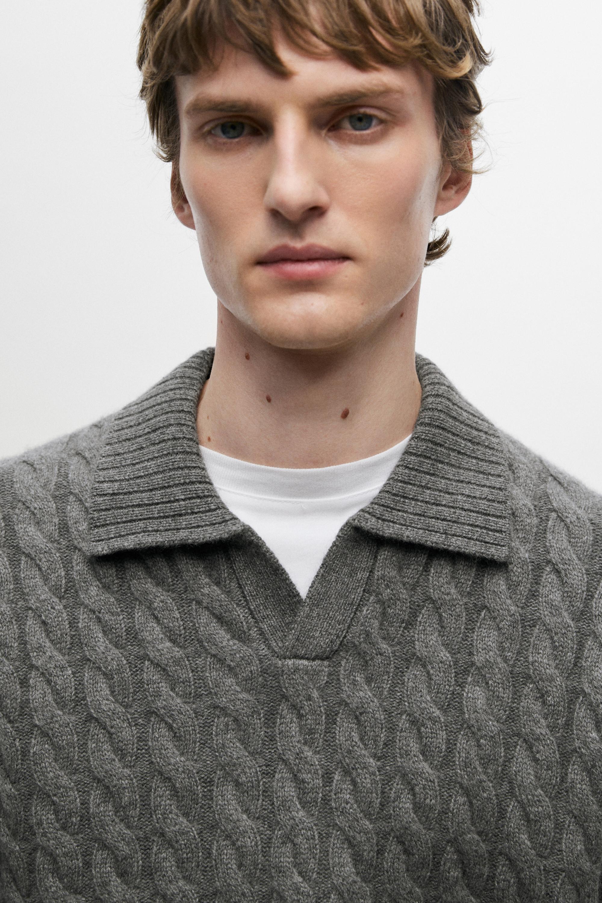 Cable-knit cashmere polo sweater