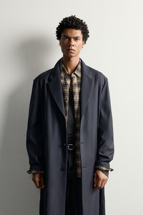 VESTE LONGUE COUPE DÉCONTRACTÉE AVEC LAINE - Bleu marine de Zara - Image 1