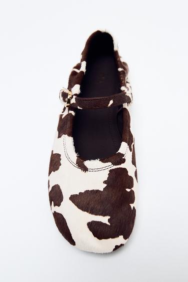 PRINTED LEATHER BALLET FLATS - Multicoloured by Zara