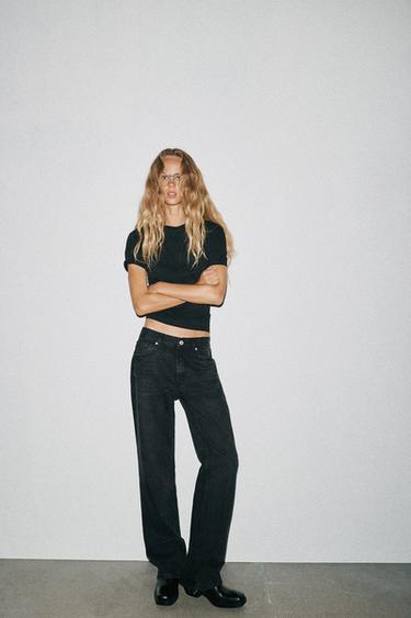 Zara TRF LOW RISE STRAIGHT LEG JEANS - Black - Image 0