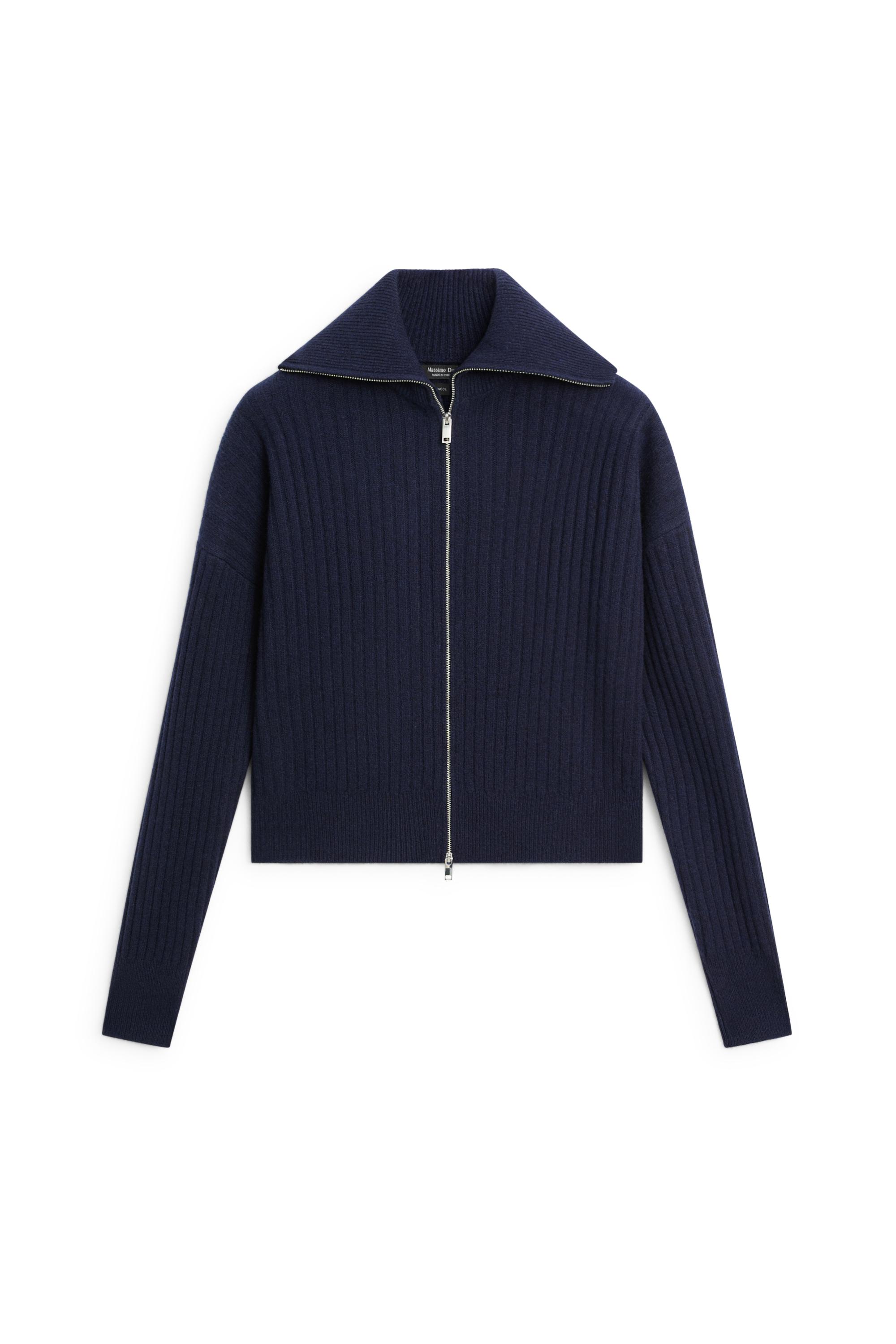 100% wool knit zip-up cardigan - Ink blue | ZARA United States