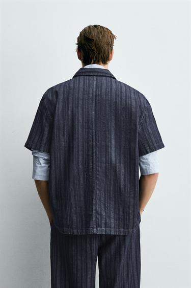 CHEMISE RELAXED FIT JACQUARD RAYURES - Bleu de Zara - Image 2