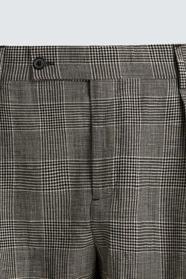 PANTALON DE COSTUME À CARREAUX EN LAINE ET LIN AARON LEVINE X ZARA - Blanc / Noir de Zara - Image 6