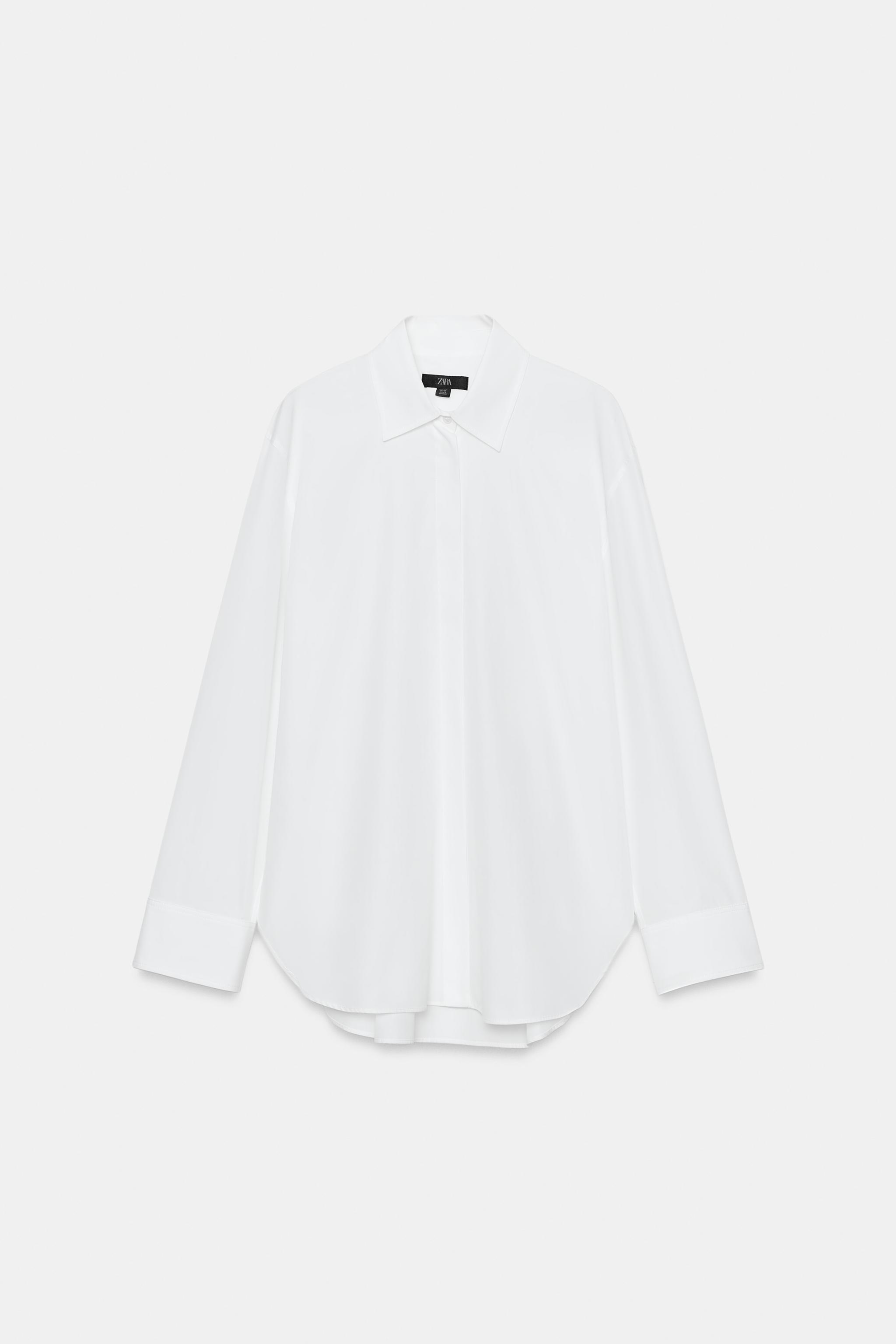 Zara ZW COLLECTION DÜZ POPLİN GÖMLEK görsel 6
