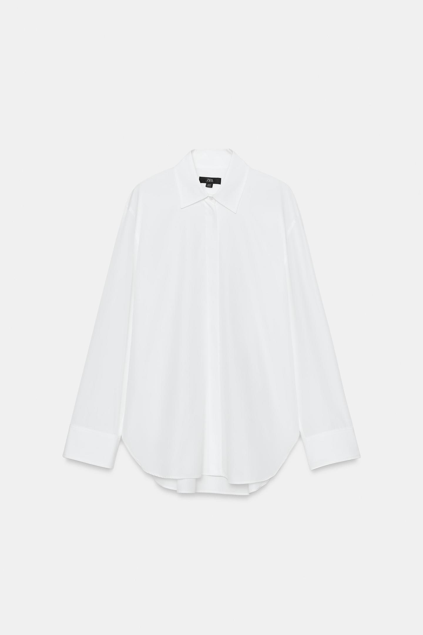 Женская рубашка Zara ZW Collection Solid Poplin, цвет: Белый — фото 6