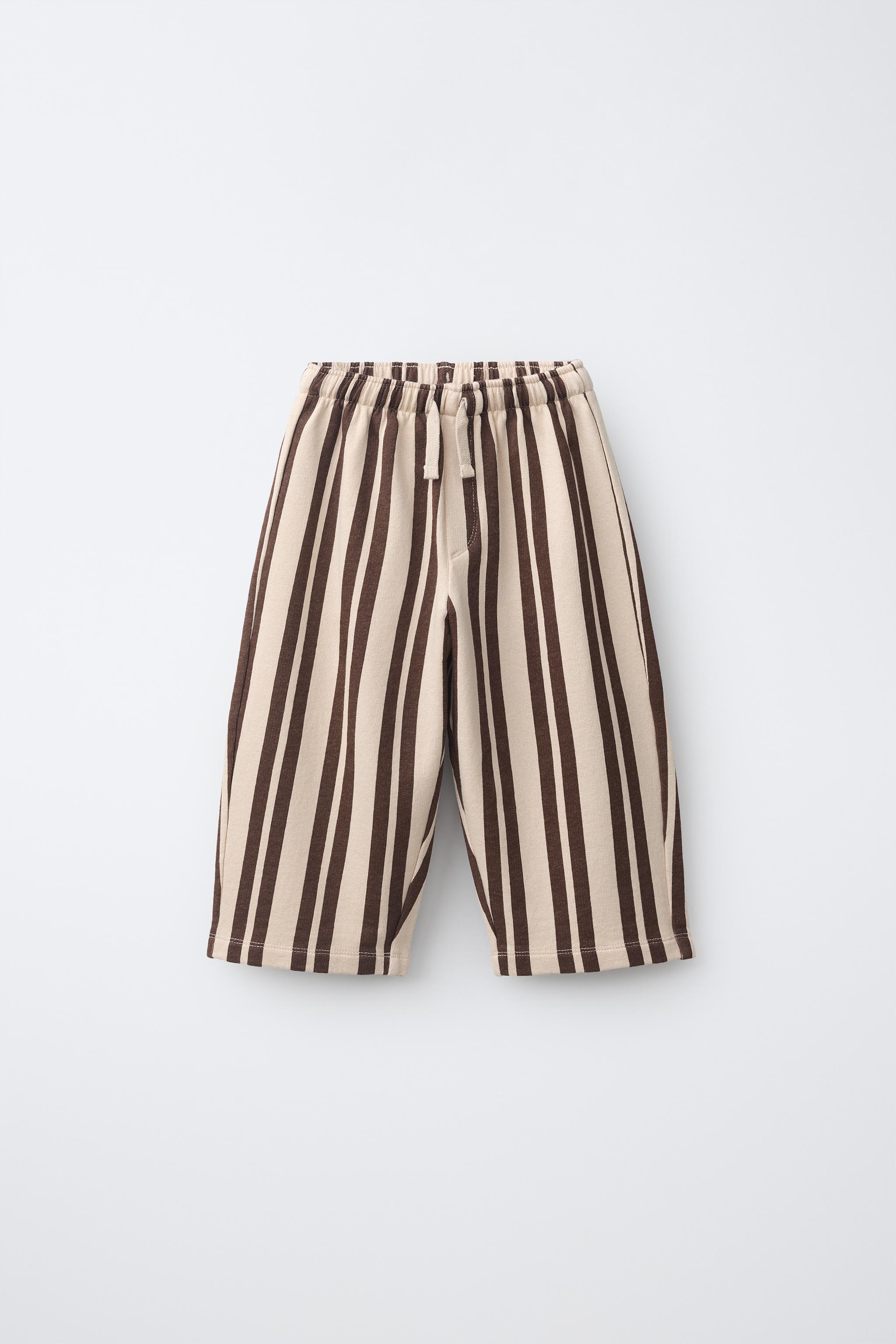 STRIPED BAGGY PLUSH TROUSERS - Blue | ZARA Singapore