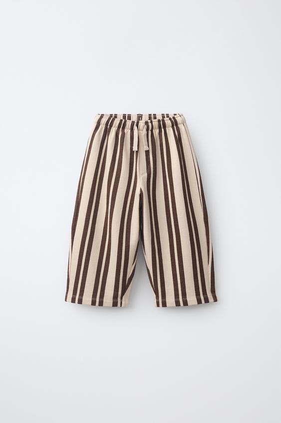 STRIPED PLUSH BAGGY TROUSERS - Brown by Zara - Image 0