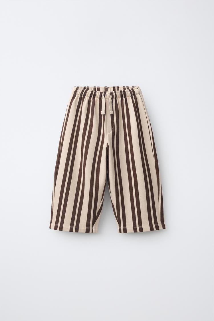 STRIPED BAGGY PLUSH PANTS — Brown