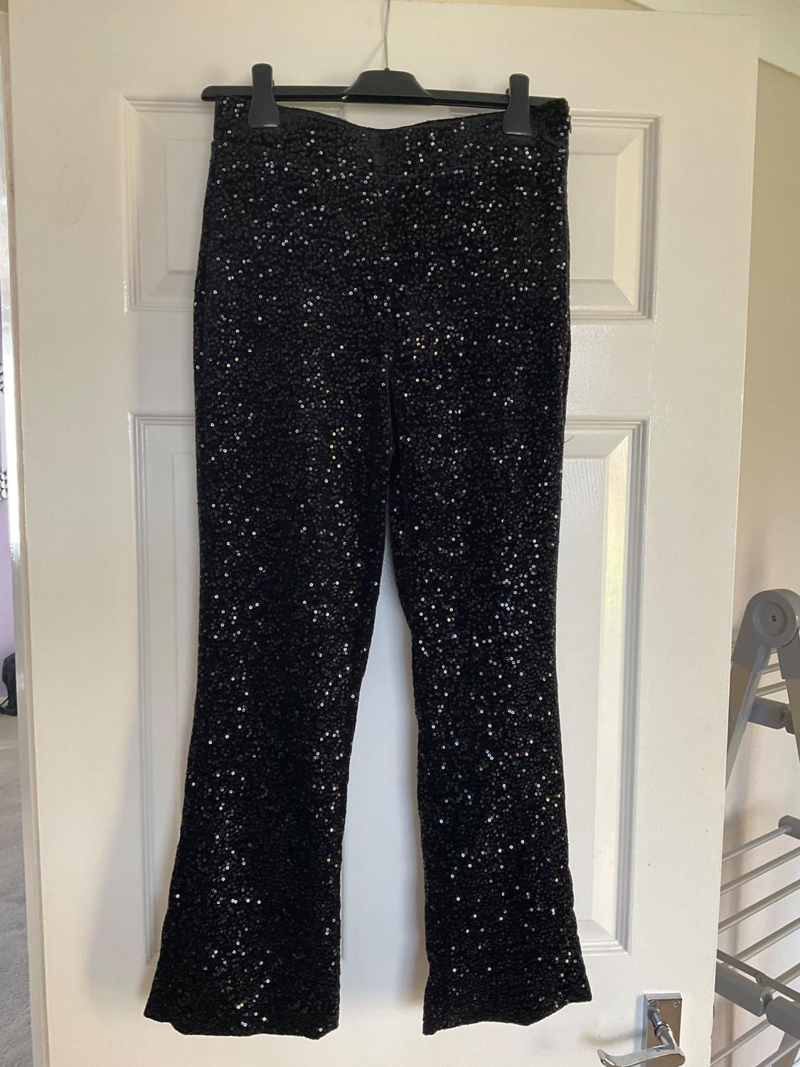SEQUINNED VELVET FLARE TROUSERS