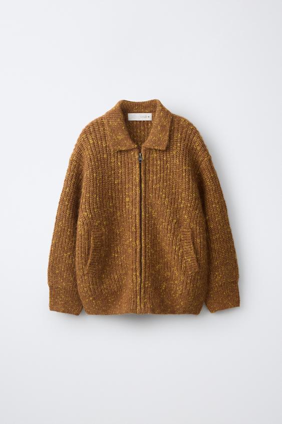 FLECKED ZIP CARDIGAN - Mid-yellow by Zara - Image 0